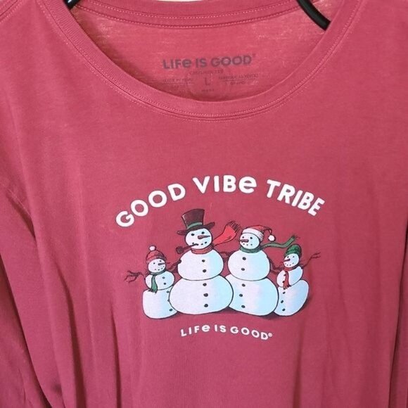 Life is Good "Good Vibe Tribe" Holiday Snowman Long Sleeve Crusher Sz L T-shirt - Picture 6 of 12